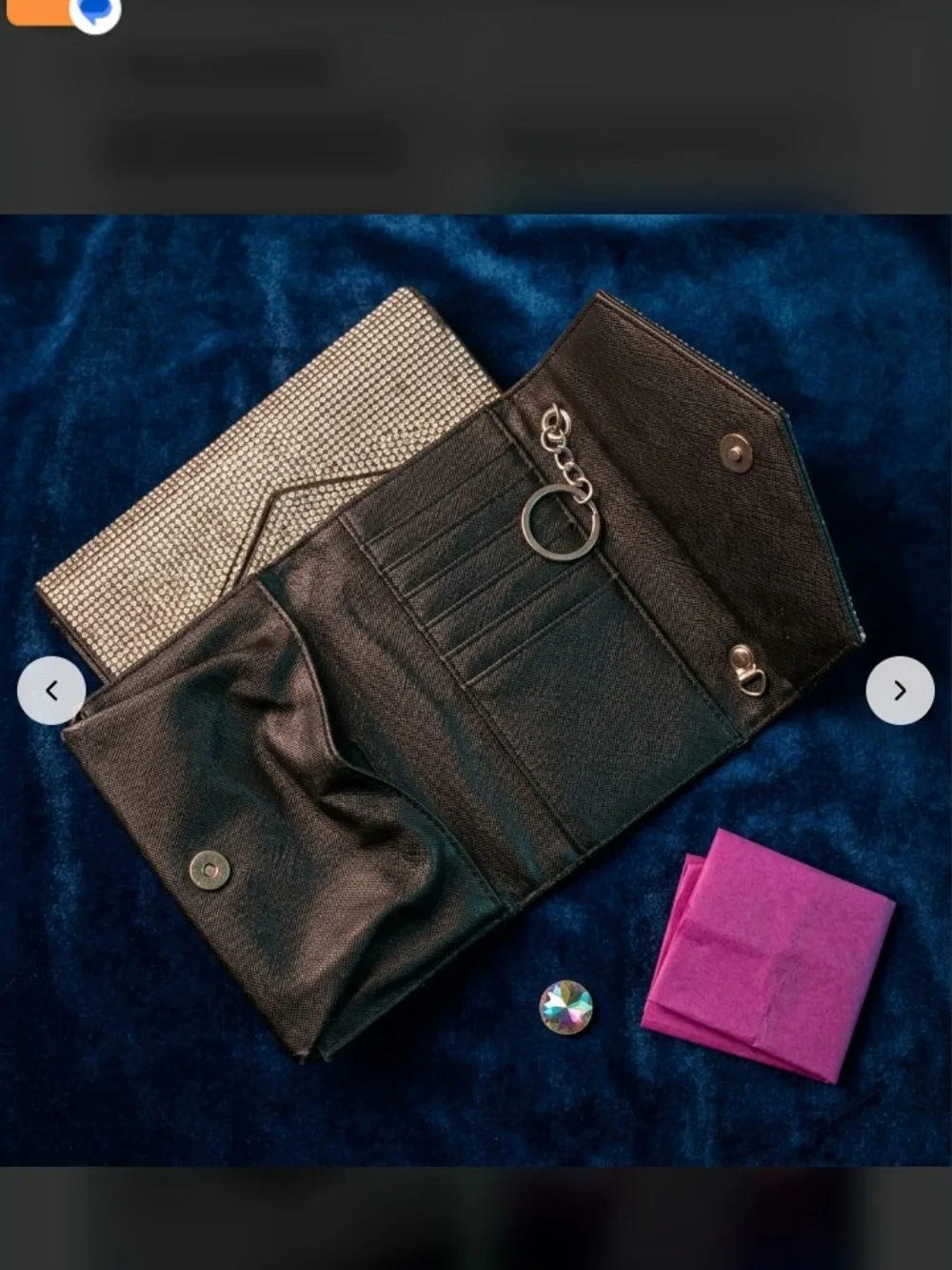 Silver Crystal Envelope Clutch with Black Trim